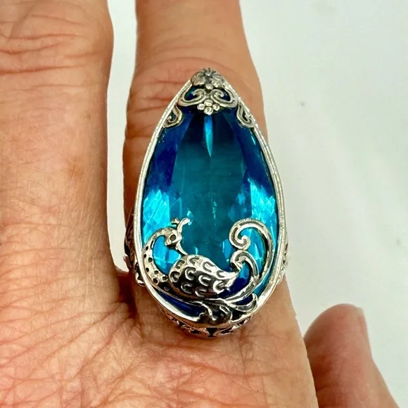 Bali Legacy Caribbean Quartz Peacock Ring 26.25ct Sterling Silver Size 9 NWT - Picture 14 of 17